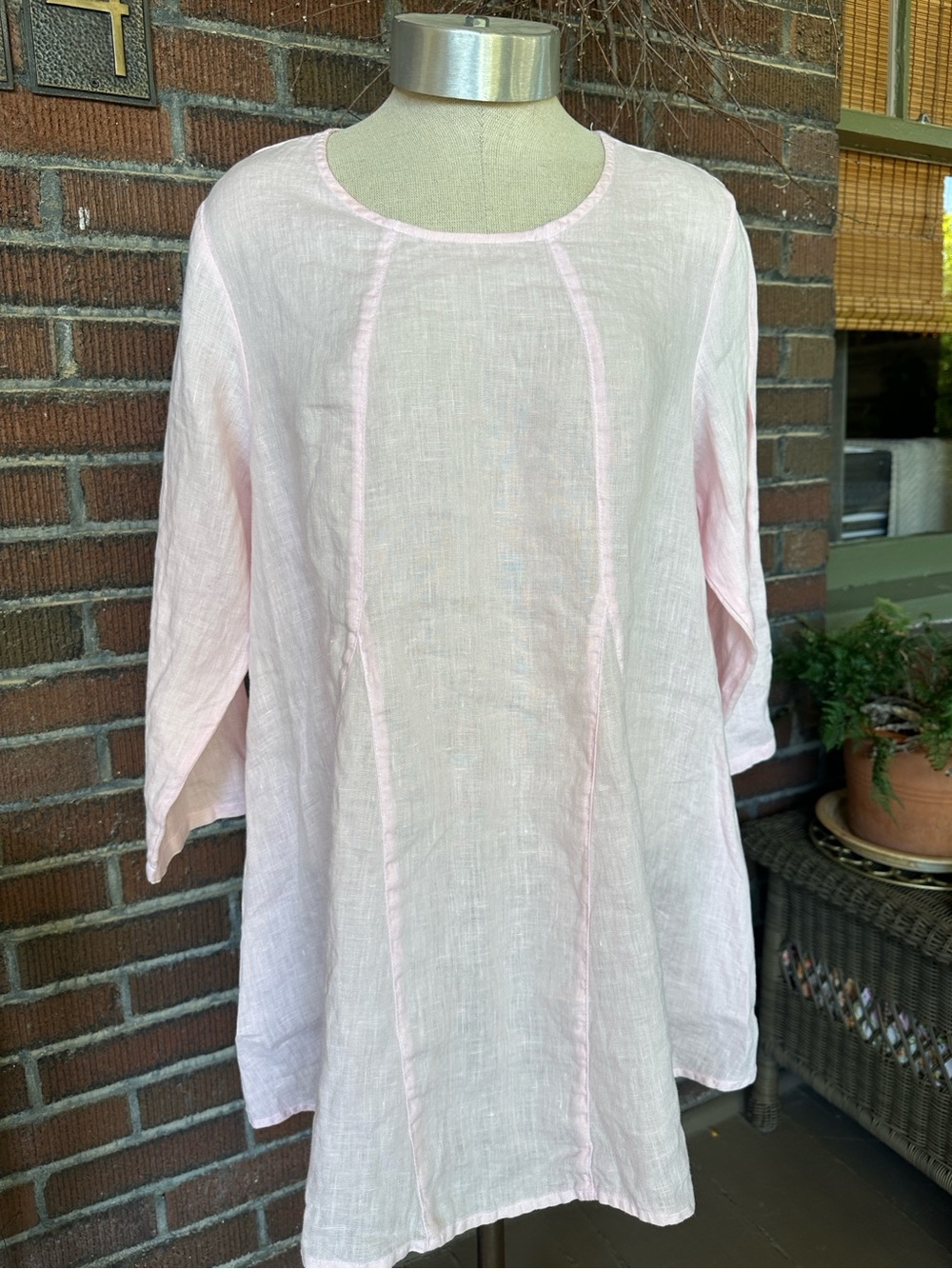 Match Point ballet pink linen flared bottom 3/4 sleeve tunic/lagenlook. Sz Small